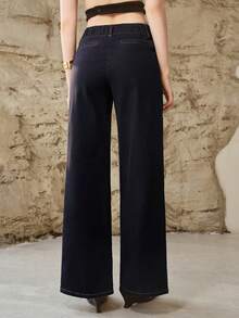 MOTF PREMIUM WOMEN'S WIDE LEG PRESS CREASE JEANS - Navy Blue - View 3