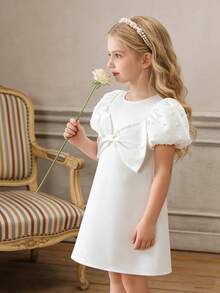 Elladie kids 夏季少女优雅奢华简约蝴蝶结装饰设计公主裙 - 白色 - 查看 5