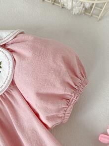 Cozy Pixies Baby Girl Floral Print Ruffle Collar Bubble Sleeve Romper - Pink - View 6