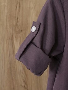 SHEIN Toddler Infant Baby Boys Traditional Casual Long Sleeve Stand Collar Button Half-Open Front Pocket Robe Top, Adjustable Sleeve Length, Side Slit Hem Design, Arabic Dishdasha, Islamic Clothing, Kaftan, Saudi Arabian Outfit, Robe, Boys White Kurta, Boys White School Thobe, Boys Kurtas, Basic Silhouette Suitable For Spring, Summer, Autumn, Winter,3M-3T - Burgundy - View 6