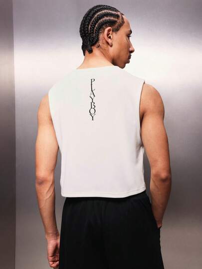 PLAYBOY X SUMWON Regata cropped canelada Paxboy Essential, sem mangas, com gola redonda, estilo casual e ajustada para o verão.