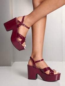 CUCCOO SZL 女士时尚坡跟厚底凉鞋 - 酒紅色 - 查看 8