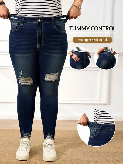 EMERY ROSE Plus Size Women Casual Ripped Skinny Jeans