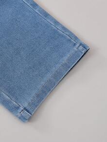 SHEIN 2pcs/Set Girls Butterfly Collar Design Straight Leg Jeans & Short Sleeve T-Shirt - Blue - View 4