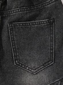SHEIN Celana Pendek Denim Anak Perempuan, Warna Gelap, Musim Panas, Pakaian Jalanan, Gaya Kota Y2K, Potongan Lurus Longgar, Desain Dekorasi Rhinestone yang Dipersonalisasi, Mode Kasual - Hitam - View 8