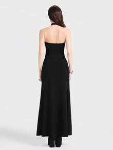 Breakform 女士性感哥特风纯色针织圆领五角星镂空露脐修身背心，适合日常外出穿着 - 黑色 - 查看 2