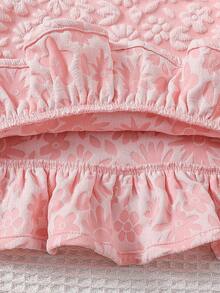 SHEIN Playful Pals 女婴碎花荷叶边下摆无袖上衣和粉色裤子两件套，饰有粉色蝴蝶结，适合外出、日常穿着、居家休闲和派对穿着。 - 粉色 - 查看 7