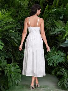 Modelyn Women's Floral Embroidery Ruched Waist Elegant Camisole Mini Dress, Suitable For Dates And Parties - White - View 6