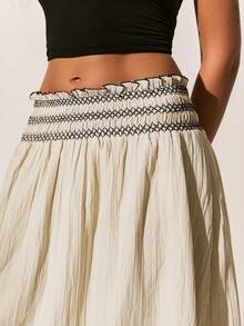 Poéselle 女士百褶撞色休闲百搭约会外出半身裙，白色半身裙，休闲半身裙，沙滩装，度假装，夏季装，春夏长裙，女士长款半身裙，波西米亚风半身裙，沙滩裙，长裙搭配上衣，波西米亚风半身裙套装，波西米亚风长裙，夏季女士半身裙 - 杏色 - 查看 4