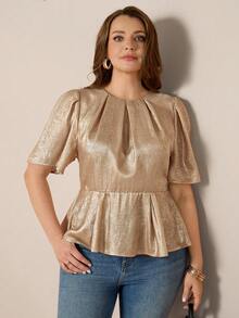 Comfylo Blouse à volants de luxe avec taille cintrée, convenant pour les déplacements, les sorties, les fêtes de carnaval et la Saint-Valentin. Tailles plus - Doré - Voir 7