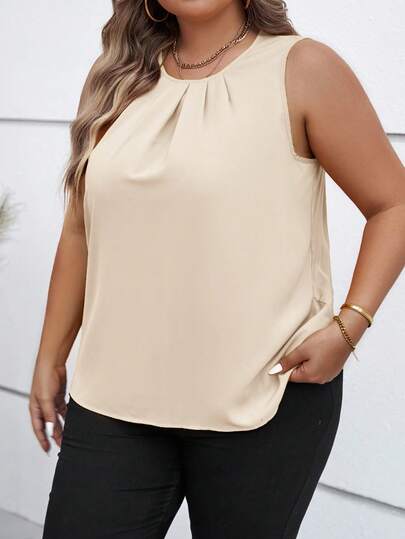 SHEIN Clasi Plus Size Women's Casual Sleeveless Solid Color Shirt, Summer