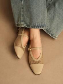 Rosivie Women's Square Toe Flat Mesh Shoes, Comfortable Breathable Soft Sole Mary Jane Shoes, Elegant French Style Everyday Commute Flat Shoes, Spring/Summer Valentine's Day - Apricot - View 5