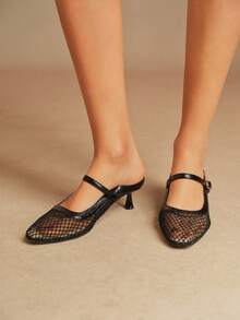 Rosivie Women's Buckle Design Fashionable Elegant High Heel Mules - Black - View 5