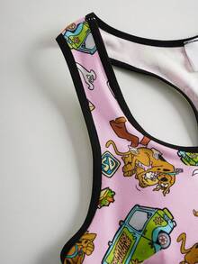 SCOOBY-DOO X SHEIN Women's Round Neck Cartoon Letter Print Bra And Briefs Casual Cute Lingerie Set - Pink - View 4