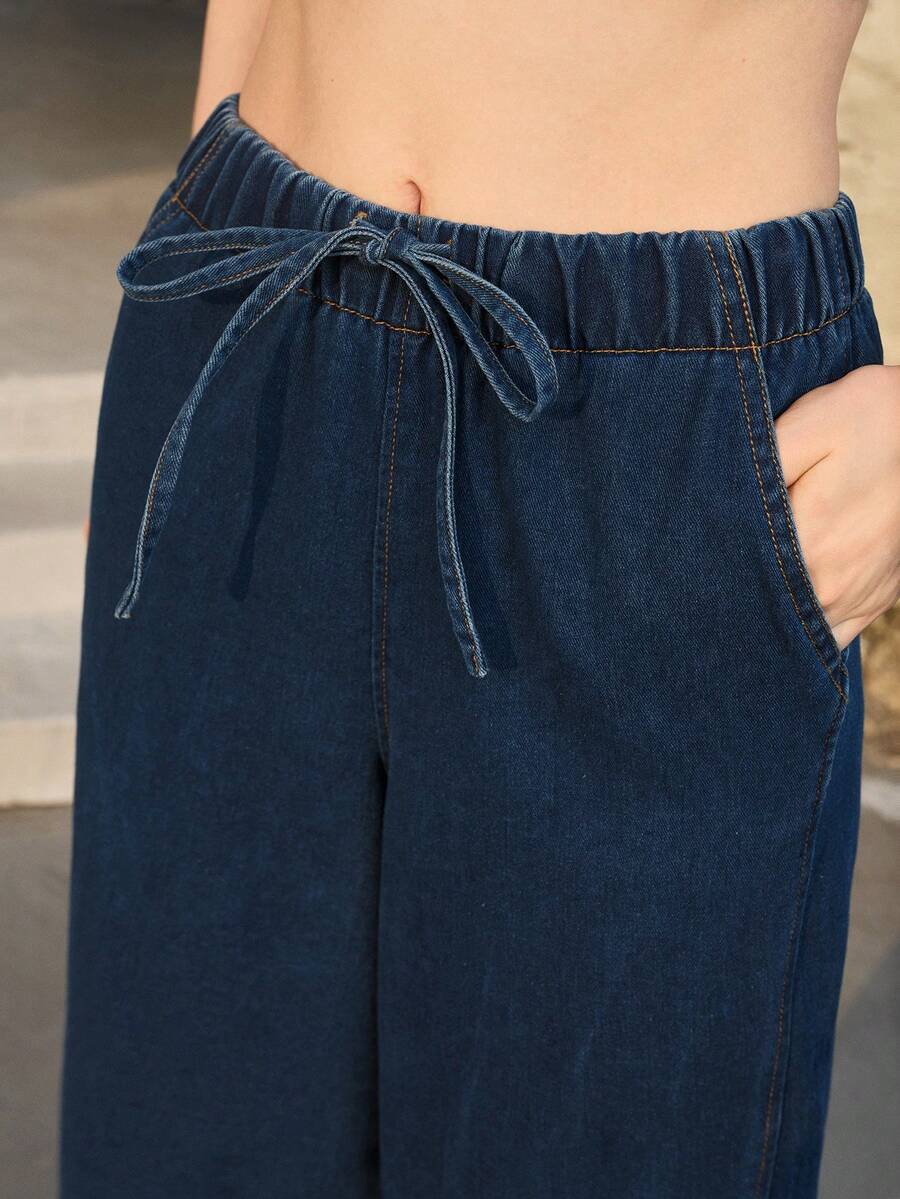 MOTF PREMIUM DRAWSTRING ELASTIC WAIST LONG JEANS, SPRING/SUMMER - Blue - View 2