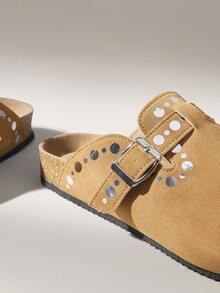 Solecia New Sequined Thick-Soled Slip-On Lazy Closed Toe Women's Shoes - Brown - View 6