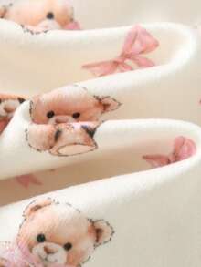 Cozy Pixies 新生女宝宝卡通熊图案针织柔软圆领长袖上衣和松紧腰裤两件套 - 粉色 - 查看 7