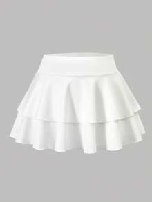 2件套少女休闲百搭日常居家运动瑜伽健身学校服多层修身针织迷你裙，春夏款 - 彩色 - 查看 5