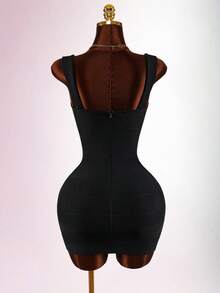 Amplova Đầm hai dây ngắn kiểu corset tối giản gợi cảm màu trơn dành cho nữ - màu đen - Xem 12