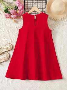 SHEIN 少女波西米亚风夏季海滩度假无袖A字褶皱连衣裙，红色 - 紅色 - 查看 2