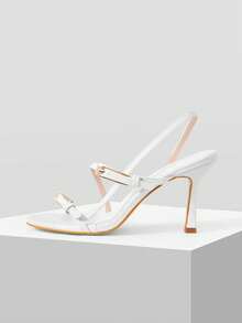 Mnmlis 女士圆头搭扣性感粘跟PU后跟带扣前卫时尚罗马凉鞋 - 白色 - 查看 2