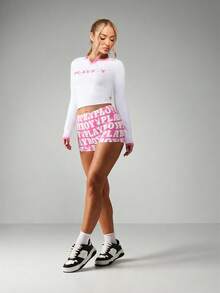 Missguided x Playboy 印花全幅logo设计休闲短裤，舒适休闲，度假必备单品 - 粉色 - 查看 4