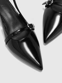 CUCCOO BIZCHIC Pointed Toe Backless Strap Small Kitten Heel Women Shoes - Black - View 8