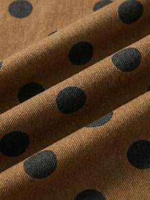 SHEIN MOD Plus Size Polka Dot Straight Leg Casual Jeans With Belt Loops - Brown - View 4