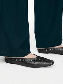 Mnmlis Giày bít mũi kiểu Anh cổ điển dành cho nữ, mẫu thời trang mới mùa xuân/hè, giày bệt màu đen đa năng, thích hợp mang ngoài trời, dịp Giáng sinh. - Than chì đen - Xem 8