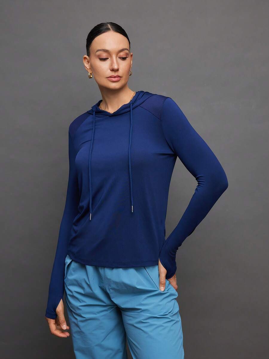 Activina 纯色连帽套头衫休闲长袖卫衣长袖运动上衣健身上衣长袖UPF防晒衫女款蓝色运动卫衣蓝色活力上衣 - 藏蓝色 - 查看 1