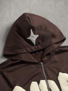 STYNVO Men's Zip-Up Long Sleeve Printed Hooded Sweatshirt - Brown - View 3