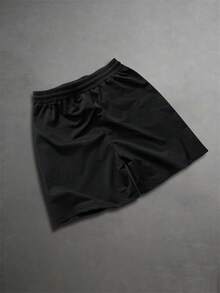 ROMWE MEN Men's Casual Fashion Street Cross & Letter Print Drawstring Waist Shorts, Summer - Black - View 7