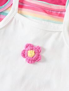 SHEIN Matching Sister & Mother Styles, Baby Girls Casual All-Match Versatile Daily Wear Fitted Ribbed Camisole & Leggings Set, Black + Heather Gray + Leopard Print - Multicolor - View 3