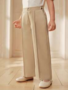 SHEIN 女童优雅休闲直筒裤，适合日常休闲外出穿着 - 杏色 - 查看 5