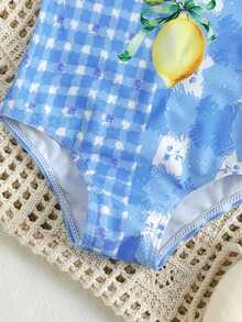 1件女婴水果格子舒适针织连体泳衣，适合海滩、泳池、海边、冲浪、度假、夏季旅行 - 彩色 - 查看 5