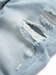 Manfinity Denimwave Men's Streetwear Distressed Wide Leg Capri Denim Shorts - Light Wash - View 6