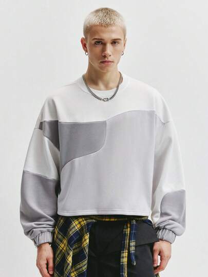 TOKVUE 1pc Men Oversized Pullover Sweatshirt, Multi-Color Patchwork Design, Showcasing Personalized, Casual Wear For Daily, Sports, Commuting, Back To School, Ideal Gift For Boyfriend/Husband, Couple Matching