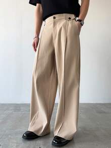HUEFORM Quần dài nam trơn màu, dáng suông, kiểu dáng thường ngày, có đai lưng. - Màu Khaki - Xem 4