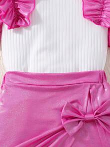 Elladie kids Bộ đồ công chúa lấp lánh cho bé gái gồm áo không tay và quần short đính nơ, thích hợp cho tiệc sinh nhật và biểu diễn sân khấu. - Màu Hồng Tươi - Xem 9