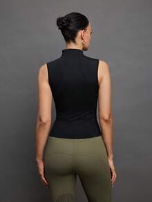 Activina Women's Solid Color Stand Collar Zipper Half Placket Casual Equestrian Top Equestrian Clothing Women's Equestrian Active Wear For Women Sleeveless Tops For Women - Black - View 2