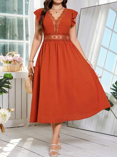 Reflora Plus Size Women's Spring/Summer Dress, White Knitted Jacquard Elastic Lace Splice Collar & Waist A-Line Long Sleeve Dress  Luxury Evening Dresses For Weddings  Summer Clothes  Summer Outfits Spring Clothing Pring Outfit Summer Dresses Spring Dress  Festival Dresses Elegant  Dresses  Elegant Party Dresses Party Outfit  Wedding Guest Dress Wedding Party Dress  Weddings & Events  Bridesmaid Dress Graduation Dress Graduation Outfit For Mother Going Out Outfits Prom Dress Birthday Dress Birthday Outfits For Women Holiday Outfits For Women  Vacation Outfits For Women  Holiday Outfits   Formal Dress   Beach Dress Beach Vacation Outfits For Women Vacation Dress Beach Vacation Outfits For Women