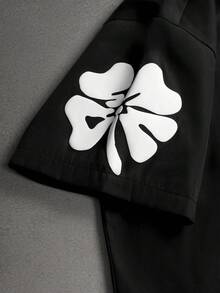 STYNVO 男士休闲花卉压花拉链衬衫，适合夏季度假和日常通勤 - 黑色 - 查看 6