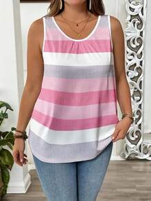 EMERY ROSE 大码女式无袖背心，条纹印花，休闲宽松款 - 彩色 - 查看 4