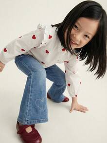 Maija Kids Heart Print Frill Trim Casual Long Sleeve Blouse - Red and White - View 11