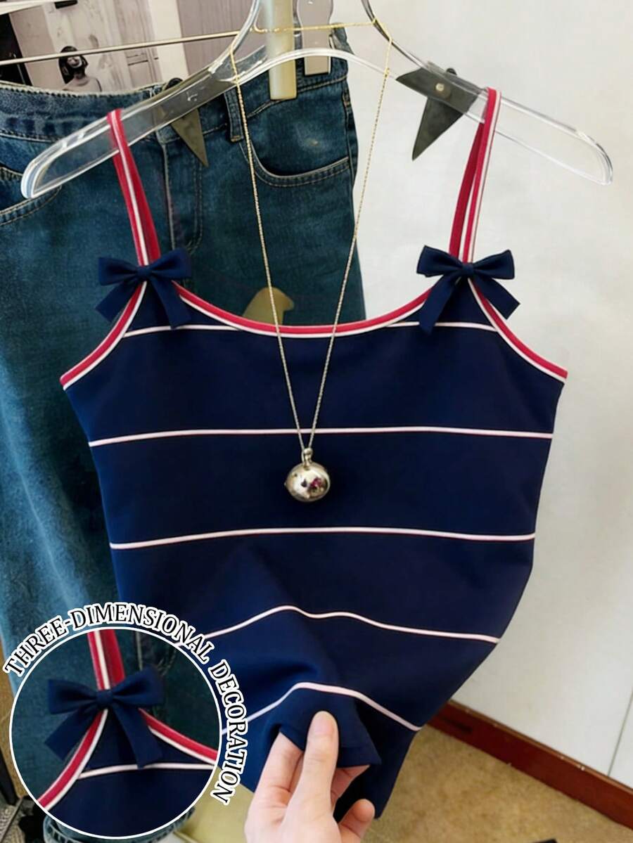 Resyla Women's Summer Casual Striped Bow Decor Camisole - Multicolor - View 1