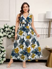 SHEIN Clasi 大码女式夏季连衣裙，优雅无袖连衣裙 - 藍色 - 查看 5