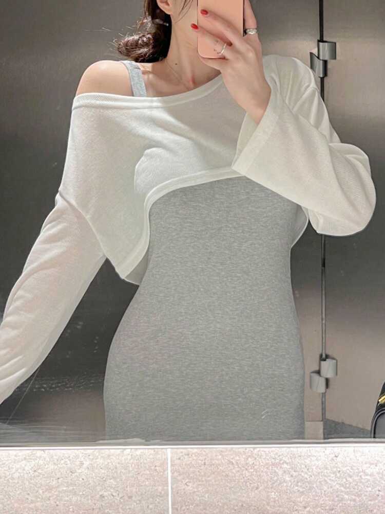 Women's Loose Drop Shoulder Cropped Sheer Top, Spring/Summer