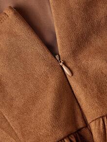 SHEIN MOD 褶皱棕色麂皮吊带夏季连衣裙，音乐节 - 棕色 - 查看 6