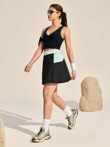 Exploreva Women's Colorblock Casual Versatile Outdoor Mini Skirt & Skort, Summer - Black - View 3