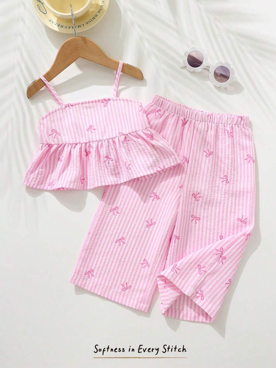 Cozy Pixies 2件套女婴碎花吊带背心和松紧腰裤套装 - 粉色 - 查看 1